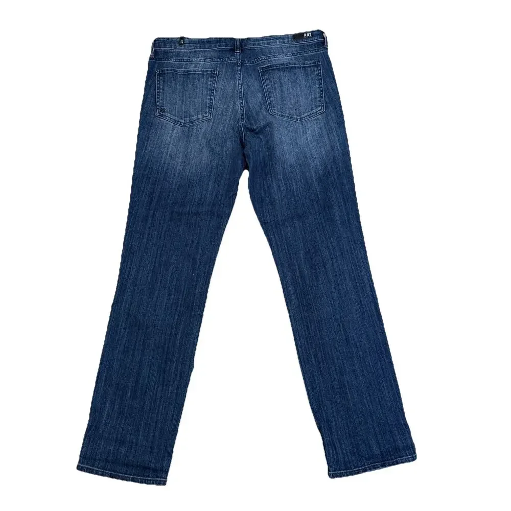 NEW KUT from the Kloth Catherine Boyfriend Jeans 12 Blue Dark Wash Distressed